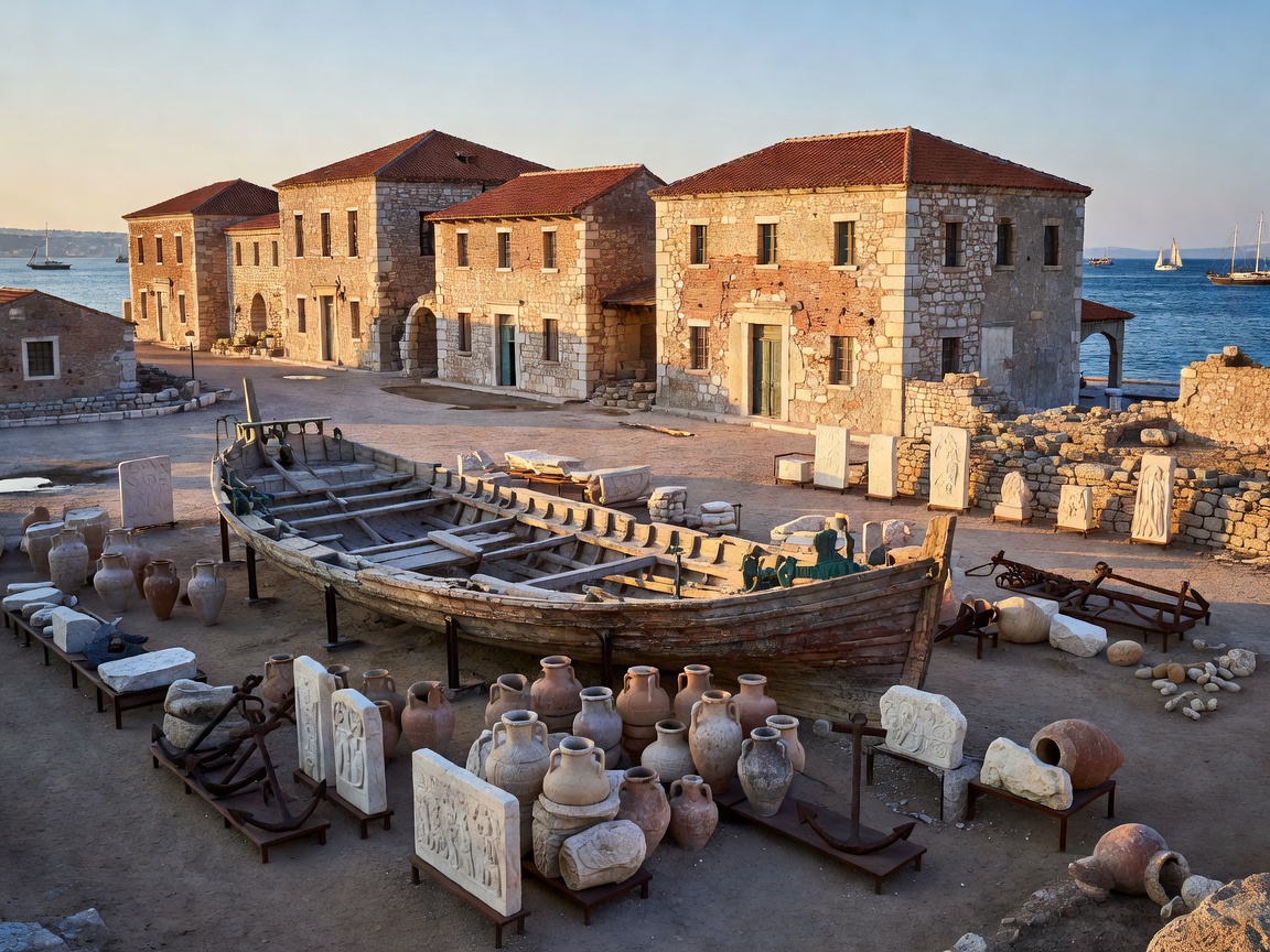 Historic maritime architecture and archaeological exhibits in Piraeus