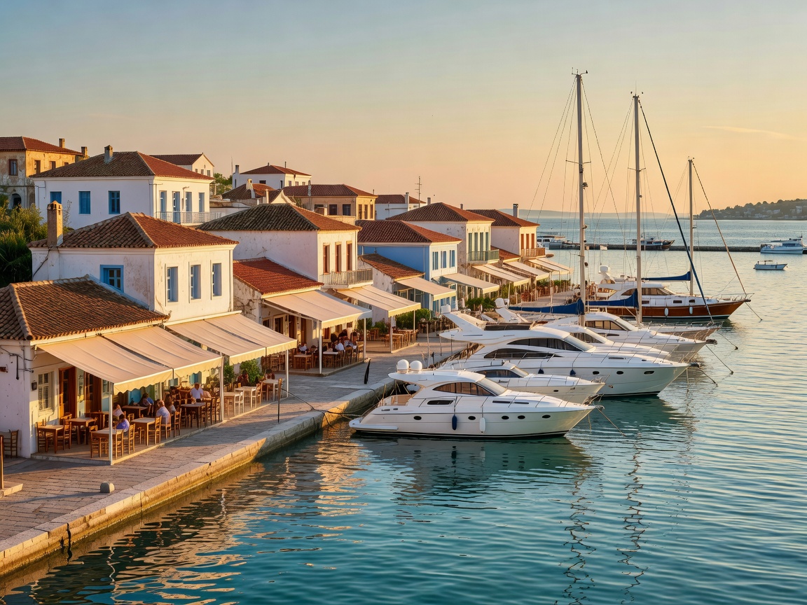 Scenic yachts and traditional tavernas lined along the Mikrolimano marina in Piraeus